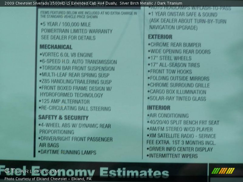 Silver Birch Metallic / Dark Titanium 2009 Chevrolet Silverado 3500HD LS Extended Cab 4x4 Dually