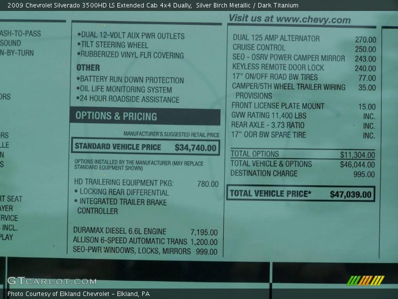 Silver Birch Metallic / Dark Titanium 2009 Chevrolet Silverado 3500HD LS Extended Cab 4x4 Dually