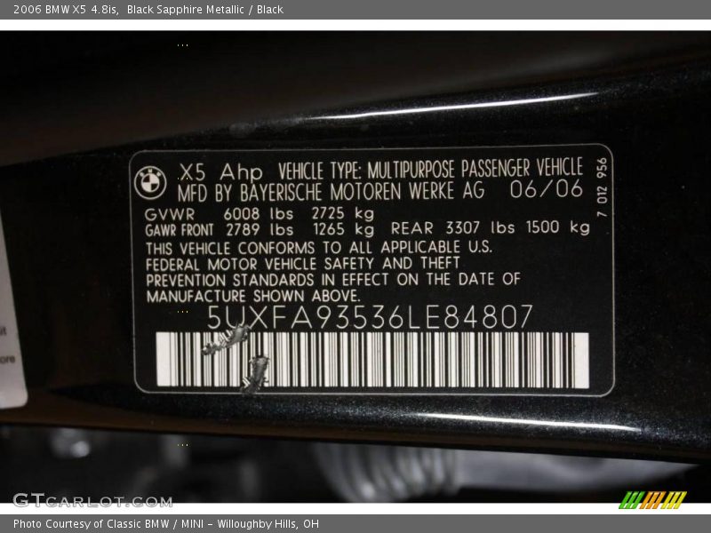 Black Sapphire Metallic / Black 2006 BMW X5 4.8is