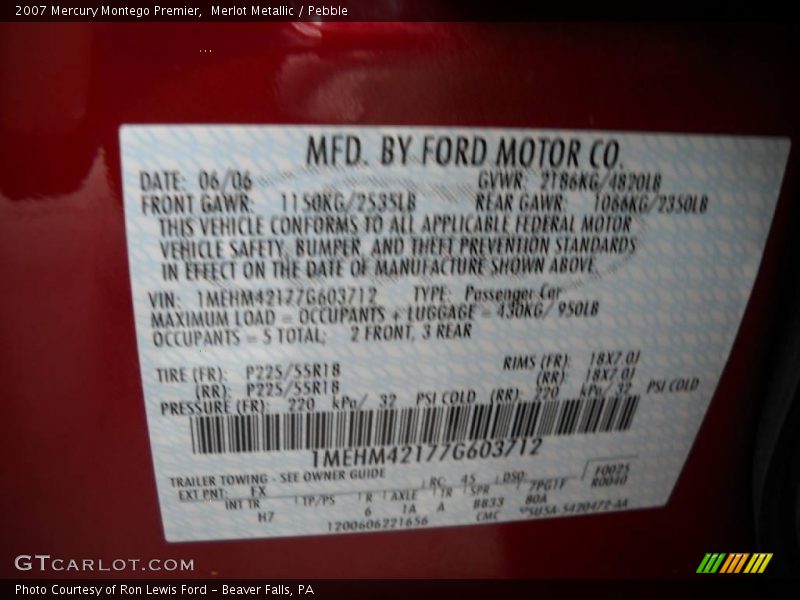 Merlot Metallic / Pebble 2007 Mercury Montego Premier