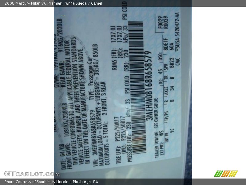 White Suede / Camel 2008 Mercury Milan V6 Premier