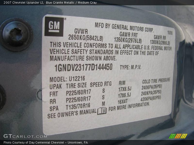 Blue Granite Metallic / Medium Gray 2007 Chevrolet Uplander LS