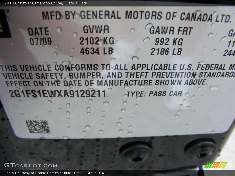 Black / Black 2010 Chevrolet Camaro SS Coupe