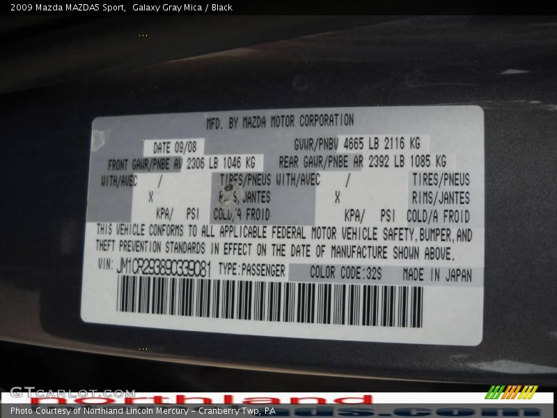 Galaxy Gray Mica / Black 2009 Mazda MAZDA5 Sport