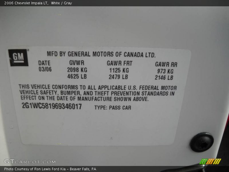 White / Gray 2006 Chevrolet Impala LT