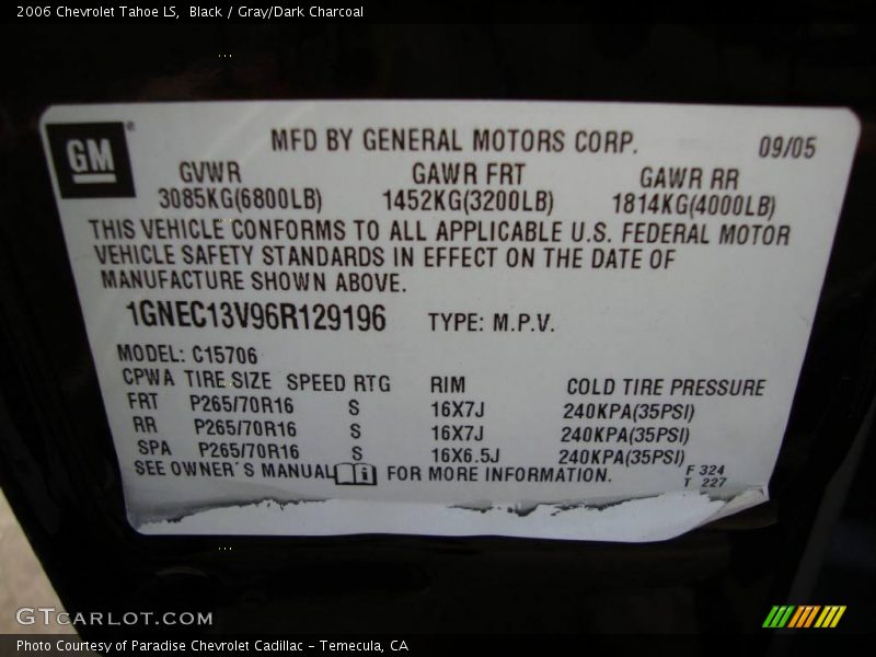 Black / Gray/Dark Charcoal 2006 Chevrolet Tahoe LS