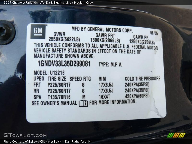 Dark Blue Metallic / Medium Gray 2005 Chevrolet Uplander LT