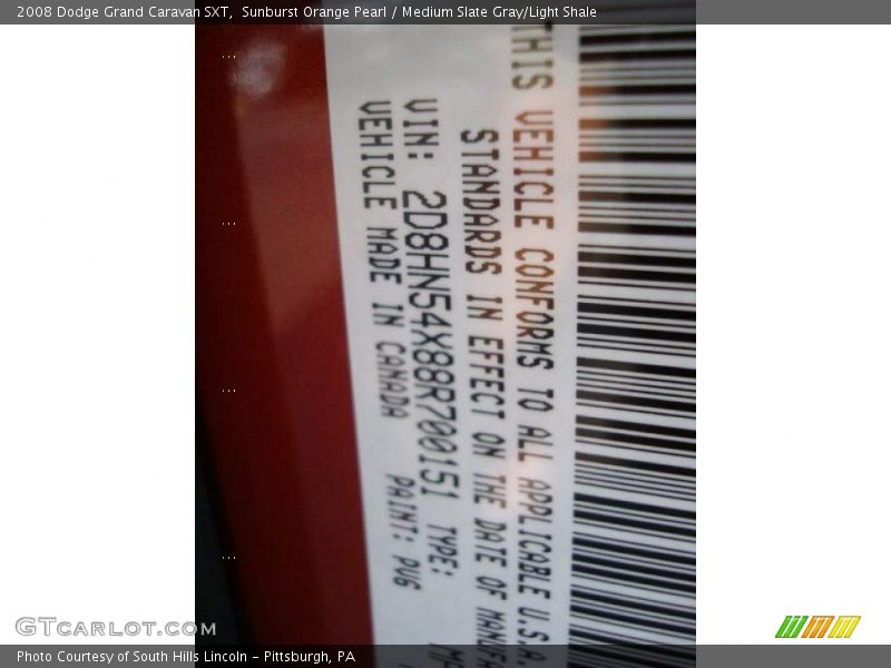 Sunburst Orange Pearl / Medium Slate Gray/Light Shale 2008 Dodge Grand Caravan SXT