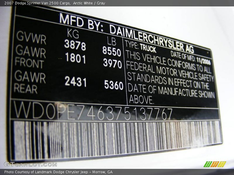Arctic White / Gray 2007 Dodge Sprinter Van 2500 Cargo