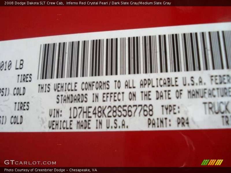 Inferno Red Crystal Pearl / Dark Slate Gray/Medium Slate Gray 2008 Dodge Dakota SLT Crew Cab