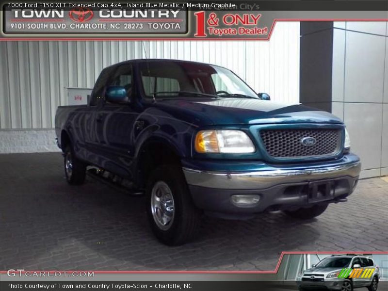 Island Blue Metallic / Medium Graphite 2000 Ford F150 XLT Extended Cab 4x4