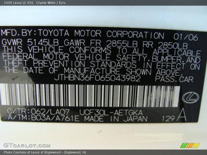Crystal White / Ecru 2006 Lexus LS 430
