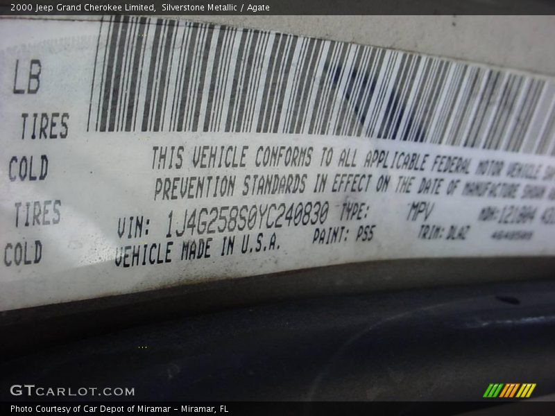 Silverstone Metallic / Agate 2000 Jeep Grand Cherokee Limited