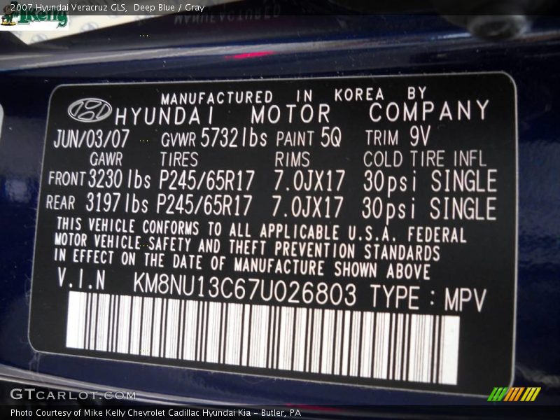 Deep Blue / Gray 2007 Hyundai Veracruz GLS
