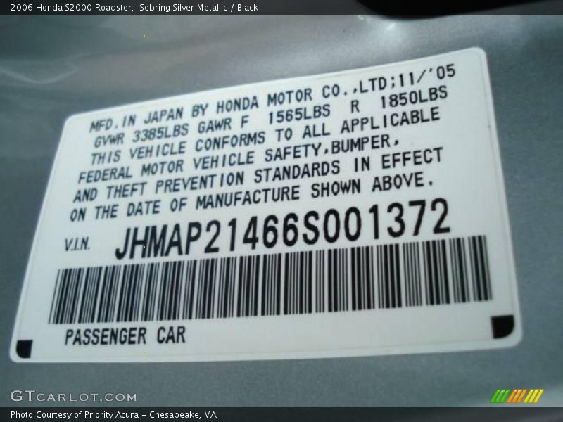 Sebring Silver Metallic / Black 2006 Honda S2000 Roadster
