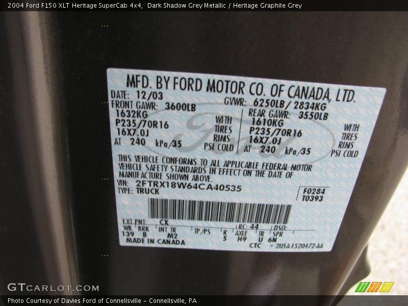 2004 F150 XLT Heritage SuperCab 4x4 Dark Shadow Grey Metallic Color Code CX