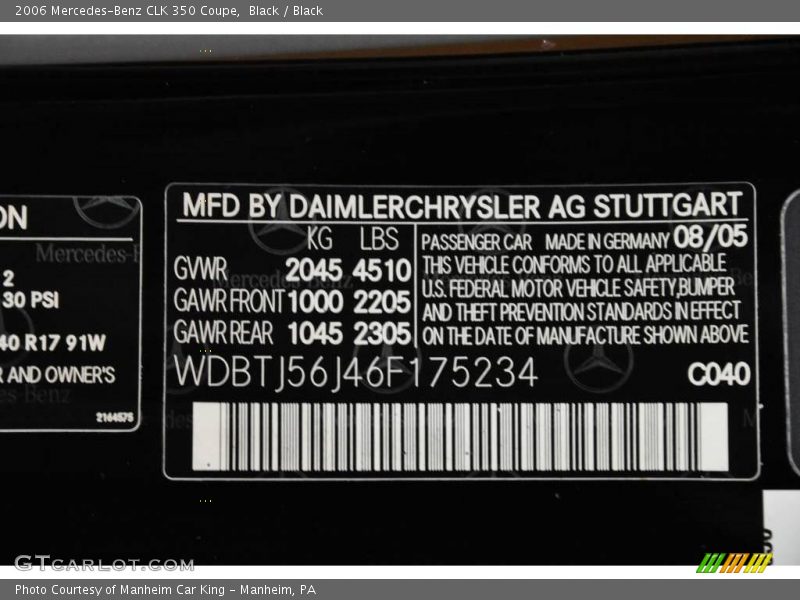Black / Black 2006 Mercedes-Benz CLK 350 Coupe