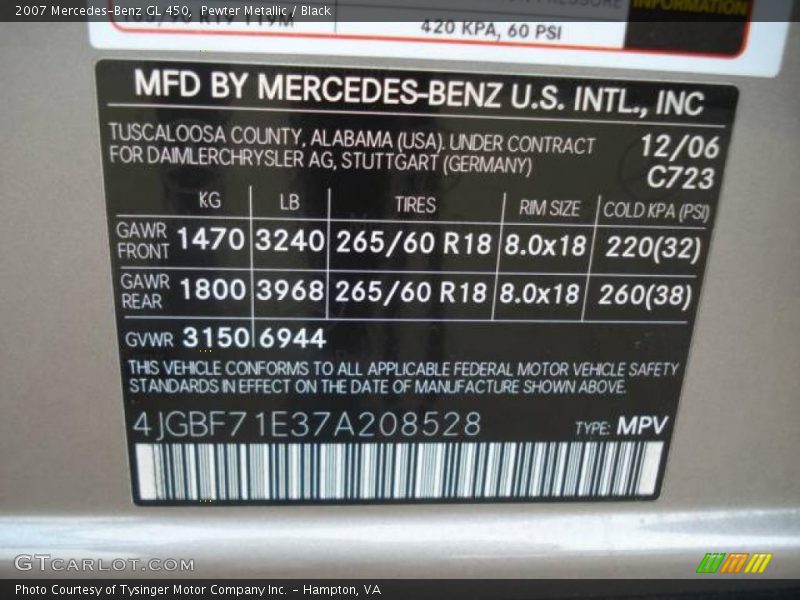 Pewter Metallic / Black 2007 Mercedes-Benz GL 450
