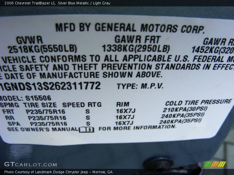 Silver Blue Metallic / Light Gray 2006 Chevrolet TrailBlazer LS