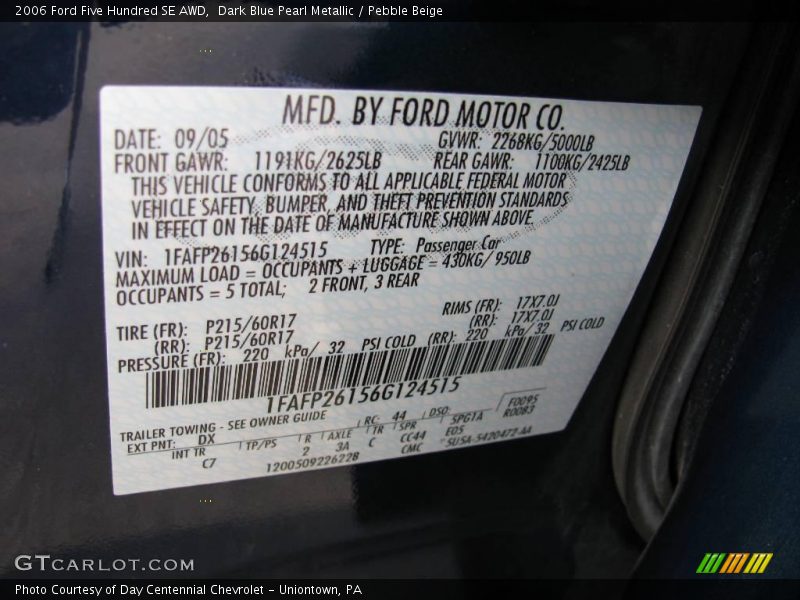 Dark Blue Pearl Metallic / Pebble Beige 2006 Ford Five Hundred SE AWD