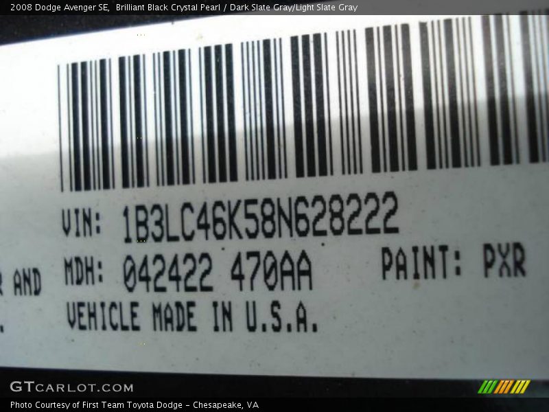 Brilliant Black Crystal Pearl / Dark Slate Gray/Light Slate Gray 2008 Dodge Avenger SE