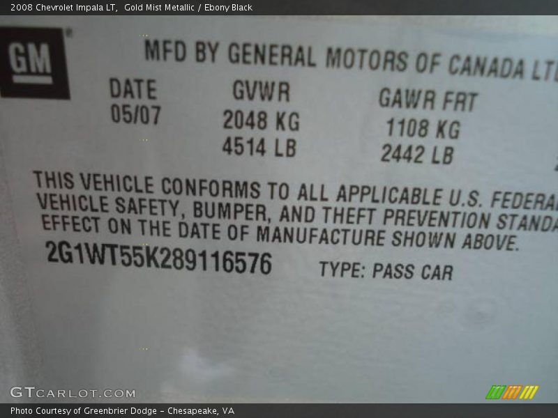 Gold Mist Metallic / Ebony Black 2008 Chevrolet Impala LT