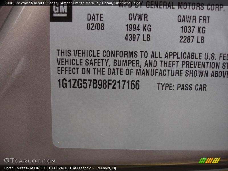 Amber Bronze Metallic / Cocoa/Cashmere Beige 2008 Chevrolet Malibu LS Sedan