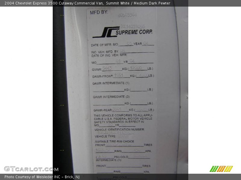 Summit White / Medium Dark Pewter 2004 Chevrolet Express 3500 Cutaway Commercial Van