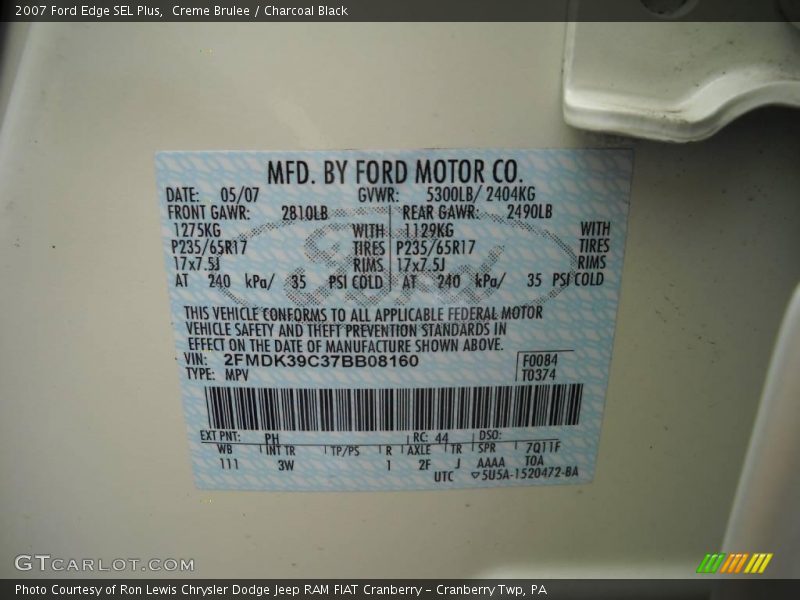 Creme Brulee / Charcoal Black 2007 Ford Edge SEL Plus