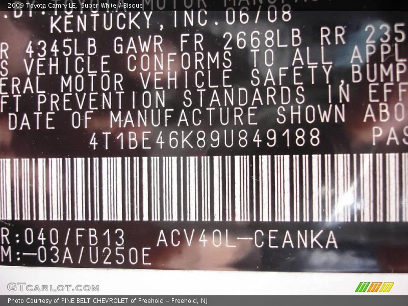 Super White / Bisque 2009 Toyota Camry LE