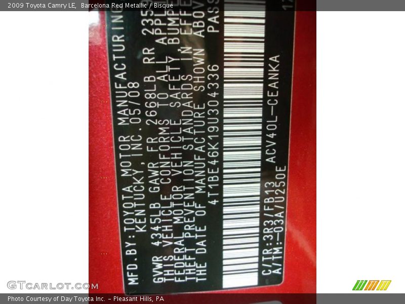 Barcelona Red Metallic / Bisque 2009 Toyota Camry LE