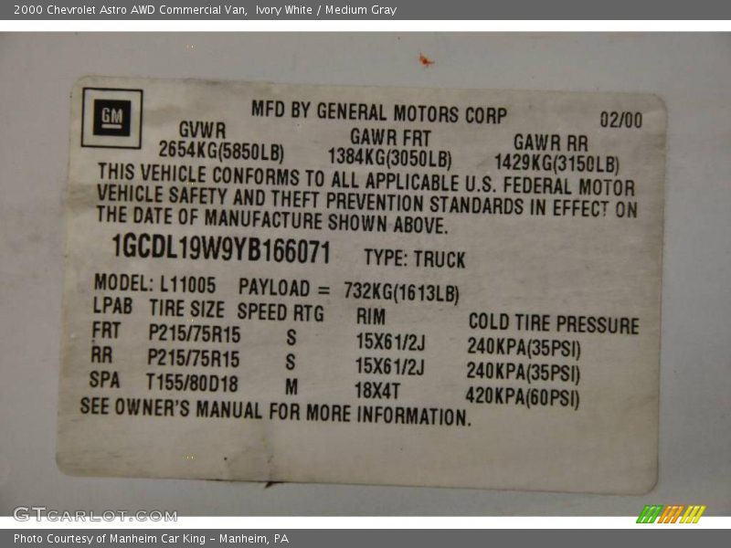 Ivory White / Medium Gray 2000 Chevrolet Astro AWD Commercial Van