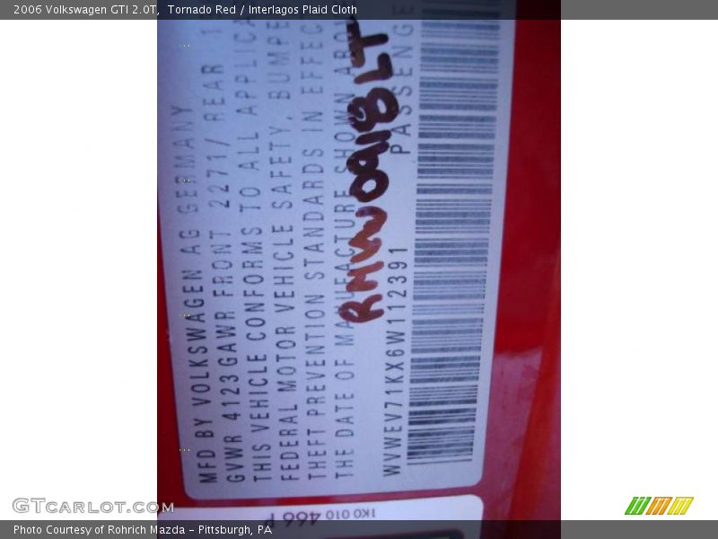 Tornado Red / Interlagos Plaid Cloth 2006 Volkswagen GTI 2.0T
