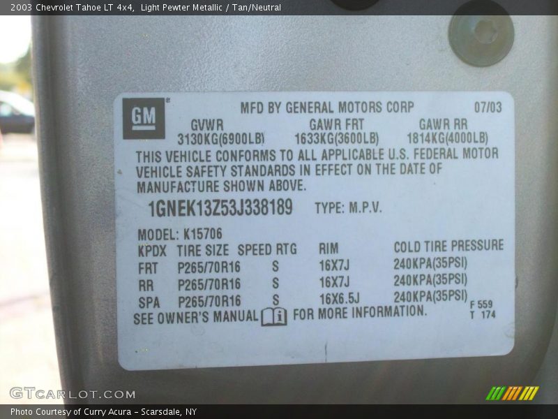 Light Pewter Metallic / Tan/Neutral 2003 Chevrolet Tahoe LT 4x4