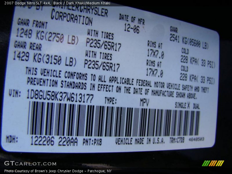 Black / Dark Khaki/Medium Khaki 2007 Dodge Nitro SLT 4x4