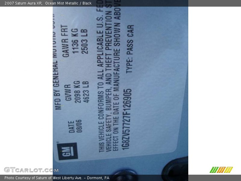 Ocean Mist Metallic / Black 2007 Saturn Aura XR
