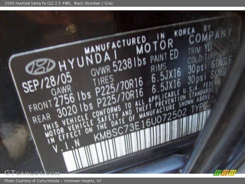 Black Obsidian / Gray 2006 Hyundai Santa Fe GLS 3.5 4WD