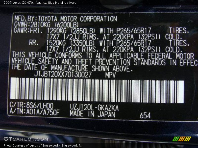 Nautical Blue Metallic / Ivory 2007 Lexus GX 470