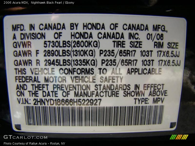 Nighthawk Black Pearl / Ebony 2006 Acura MDX