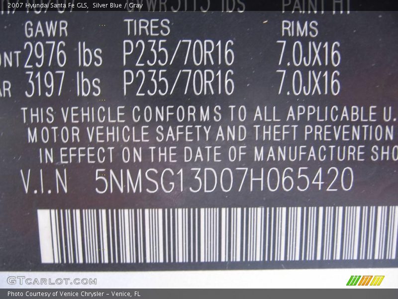 Silver Blue / Gray 2007 Hyundai Santa Fe GLS