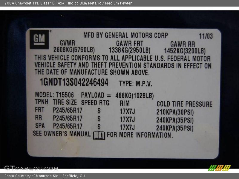 Indigo Blue Metallic / Medium Pewter 2004 Chevrolet TrailBlazer LT 4x4