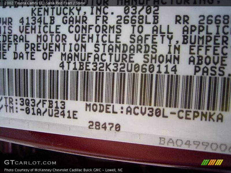 Salsa Red Pearl / Stone 2002 Toyota Camry LE