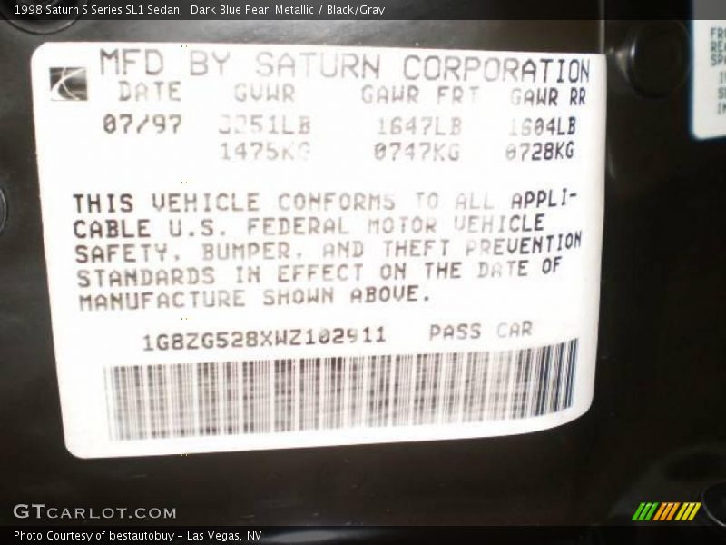 Dark Blue Pearl Metallic / Black/Gray 1998 Saturn S Series SL1 Sedan
