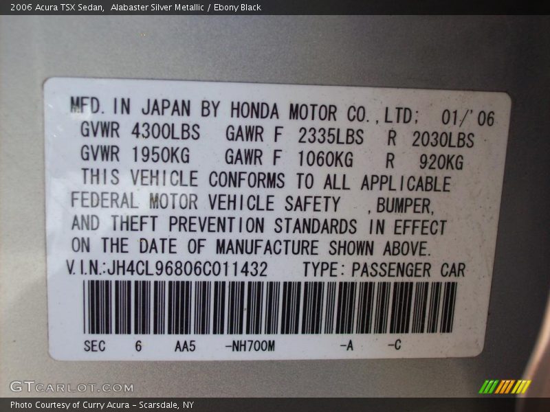 Alabaster Silver Metallic / Ebony Black 2006 Acura TSX Sedan