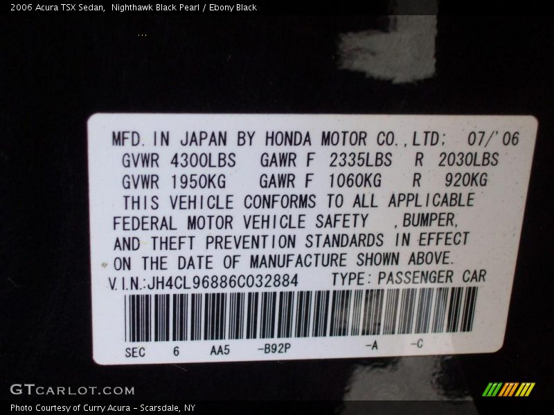 Nighthawk Black Pearl / Ebony Black 2006 Acura TSX Sedan