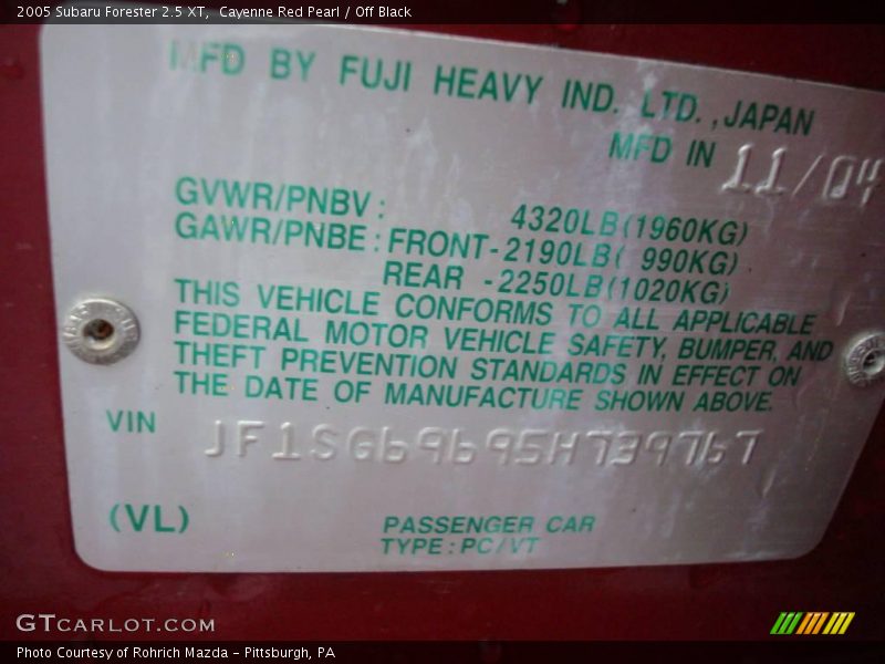 Cayenne Red Pearl / Off Black 2005 Subaru Forester 2.5 XT