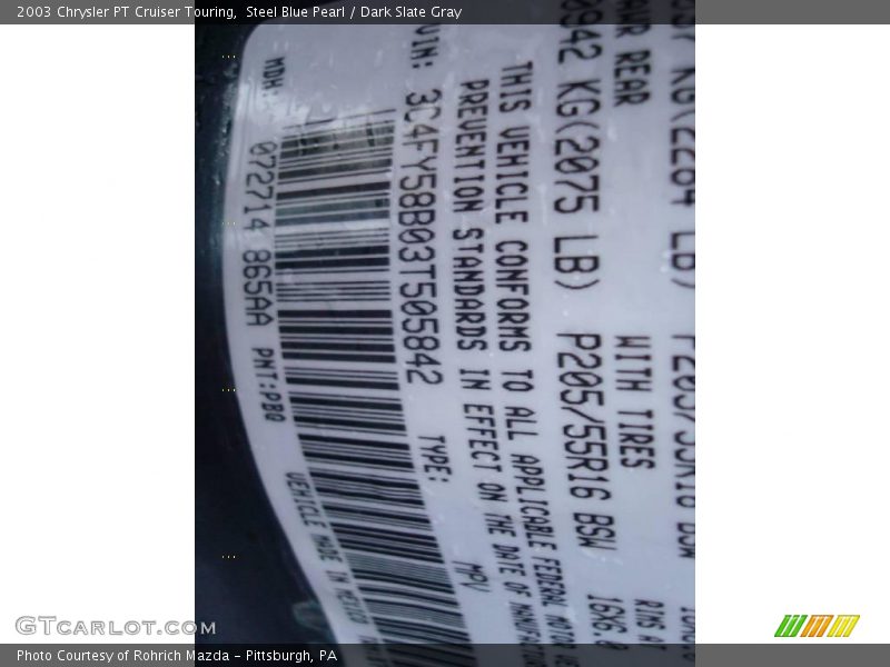 Steel Blue Pearl / Dark Slate Gray 2003 Chrysler PT Cruiser Touring