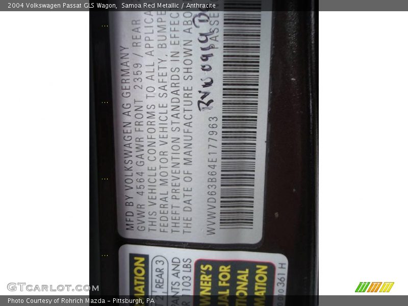 Samoa Red Metallic / Anthracite 2004 Volkswagen Passat GLS Wagon