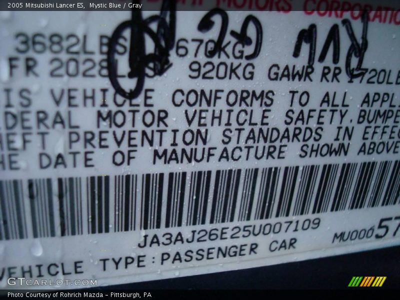Mystic Blue / Gray 2005 Mitsubishi Lancer ES