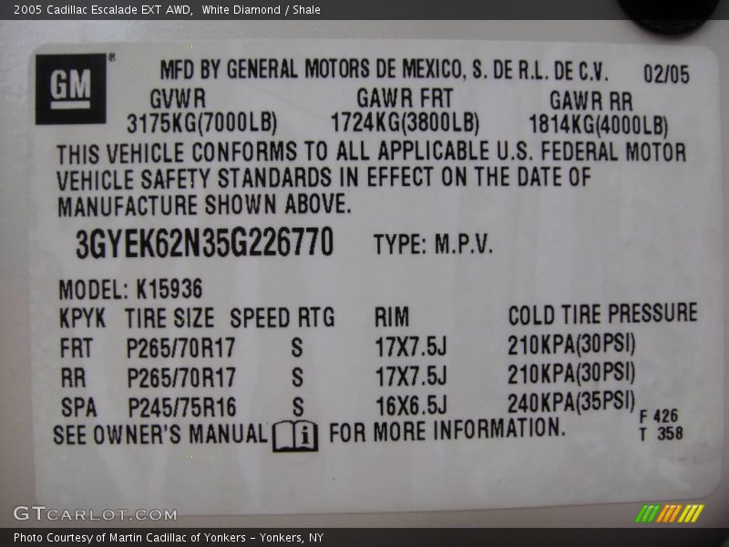 White Diamond / Shale 2005 Cadillac Escalade EXT AWD